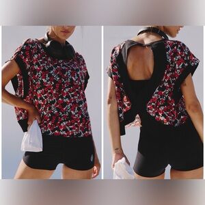 NWT Free People FP Movement My Time Printed Tee - cranberry ditsy black - M, L